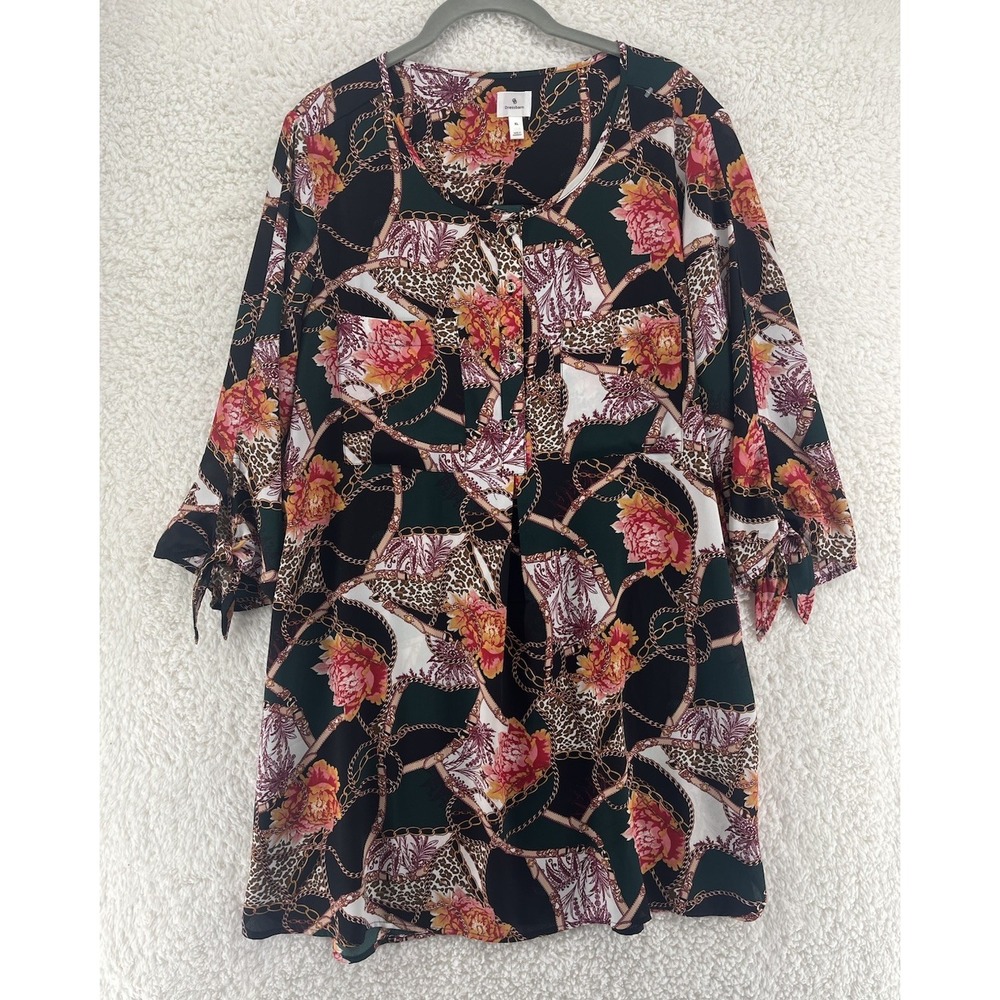 Women's Tunic Size XL Equestrian Chain Link Floral Lightweight Chic Mature